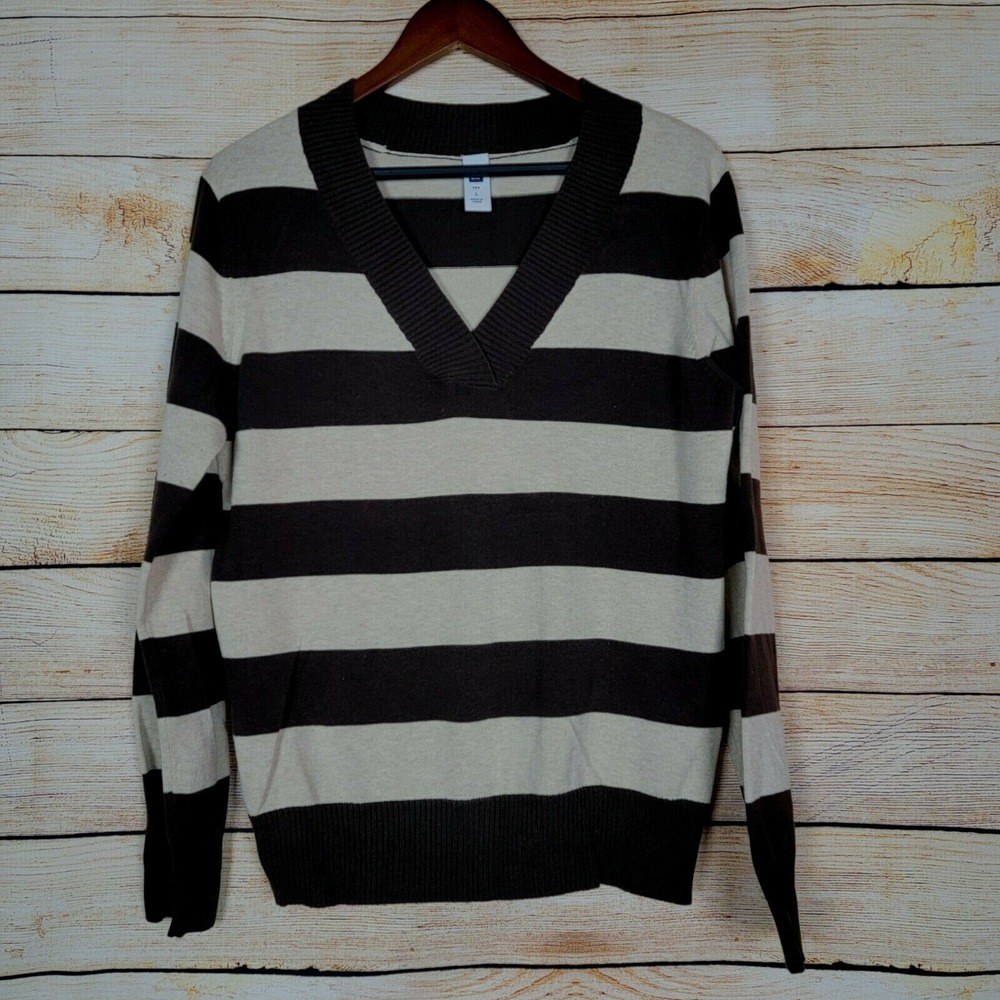 Gap‎ Womens Sweater Size L Brown and Beige Long Sleeve Striped Pullover Stretch